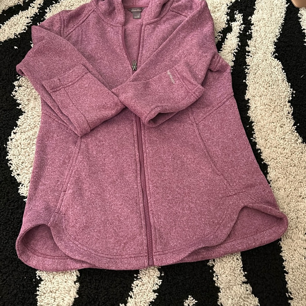 NWOT EDDIE BAUER FLEECE Purple Jacket with Hoodie zip up Size S